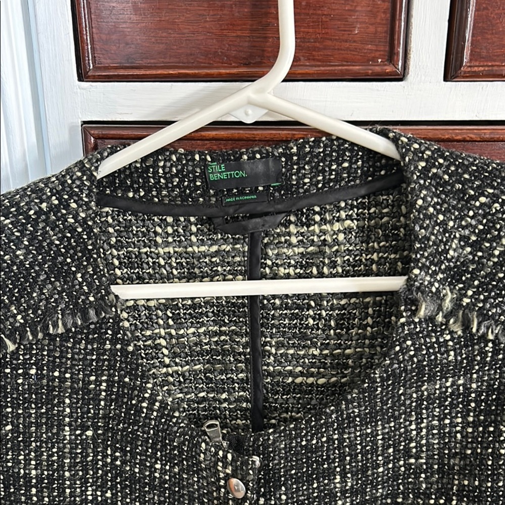 Stile Benetton Black and White Tweed Jacket